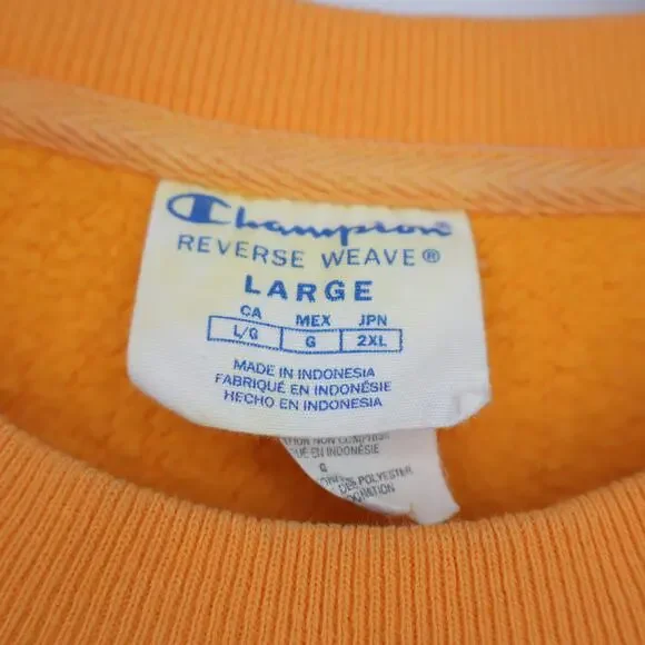 CHAMPION Reverse Weave Cropped Sweatshirt Orange Pullover Crew Neck Women's L - Picture 10 of 12